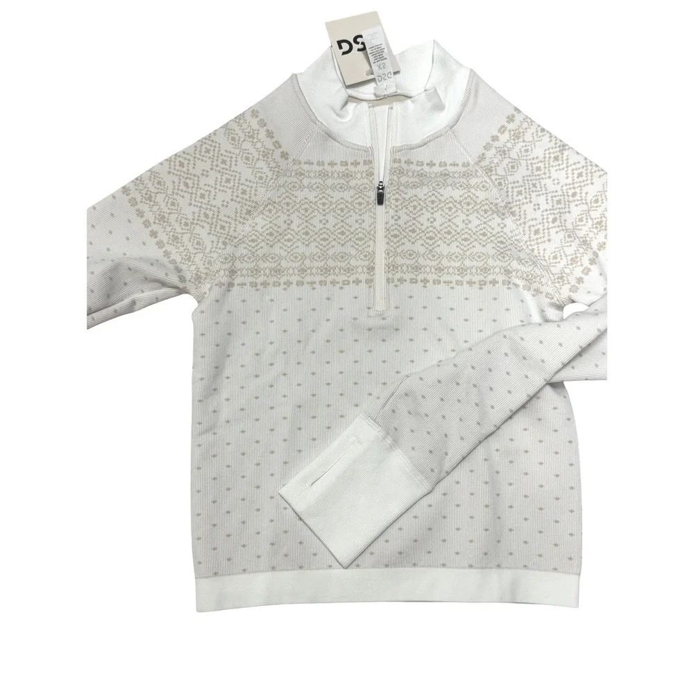 DSG Momentum Seamless 1/4 Zip Womens XS Pure White Fair Isle Pullover DAW24322